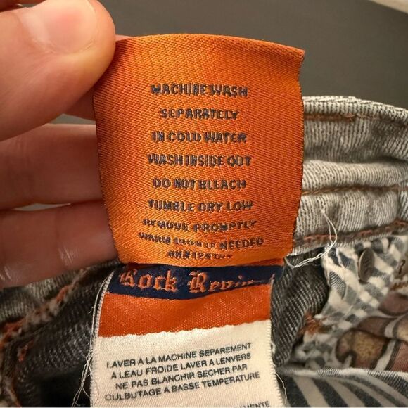 Rock Revival Celine Skinny Jeans Women 28 Gray Low Rise Embellished Denim Grunge - Picture 13 of 16